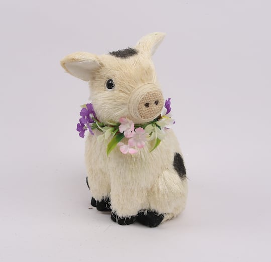 9&#x22; Spotted Sitting Piglet Rustic Spring Figurine